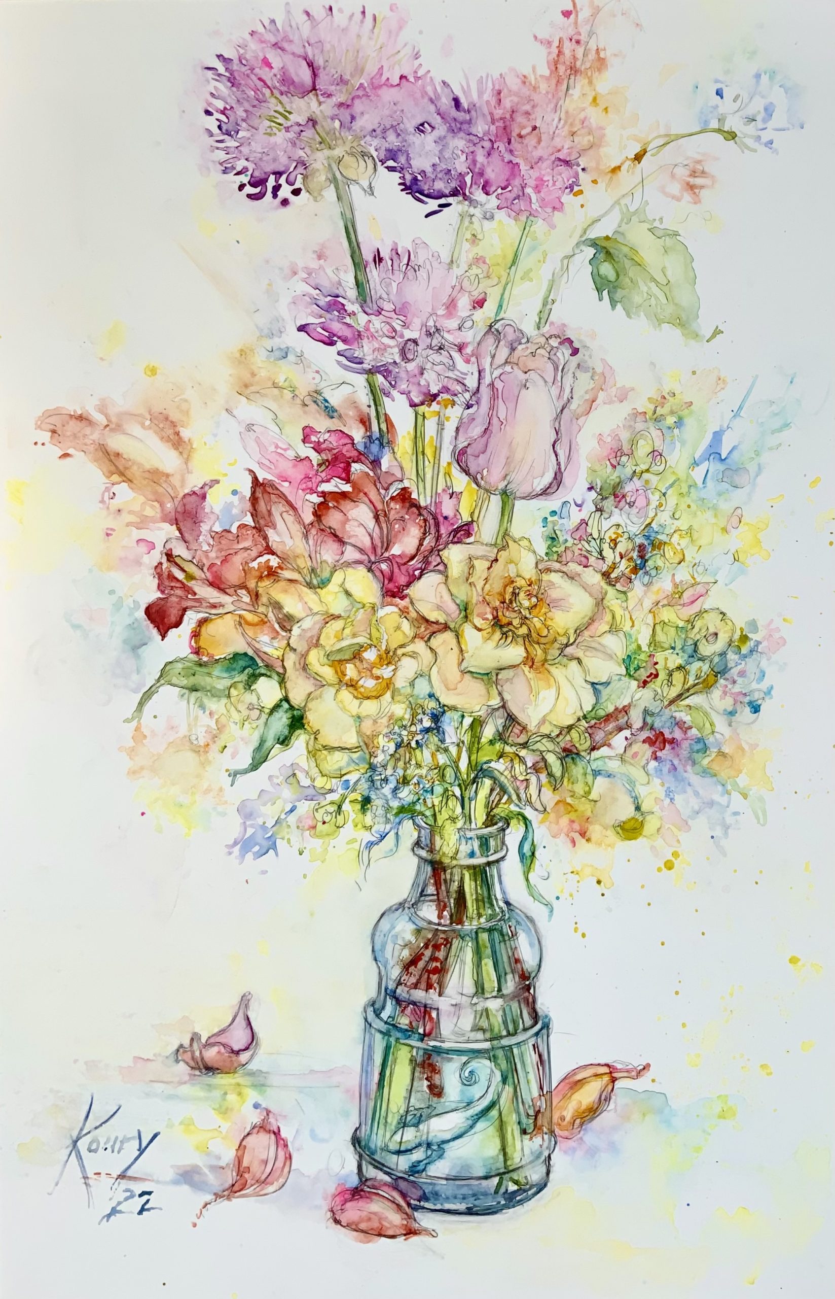 Free Flowing Florals (Watercolor on Yupo)